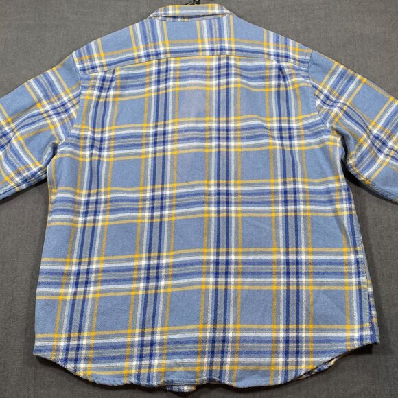 Old Navy Mens XL Plaid Flannel Button-Up Shacket Blue Yellow Cotton Regular Fit - Picture 3 of 12